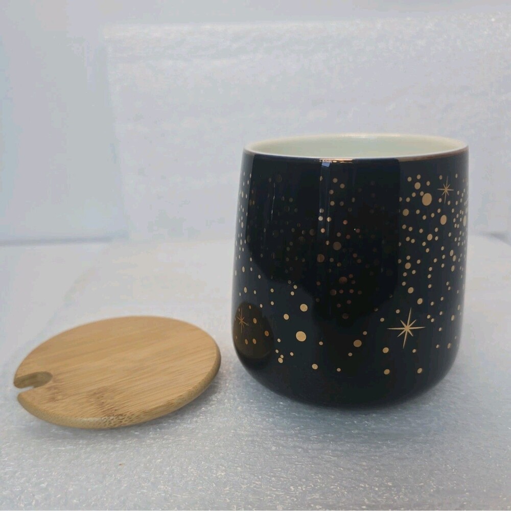 Black Ceramic Mug with Bamboo Coaster Black White Geometric Modern Design